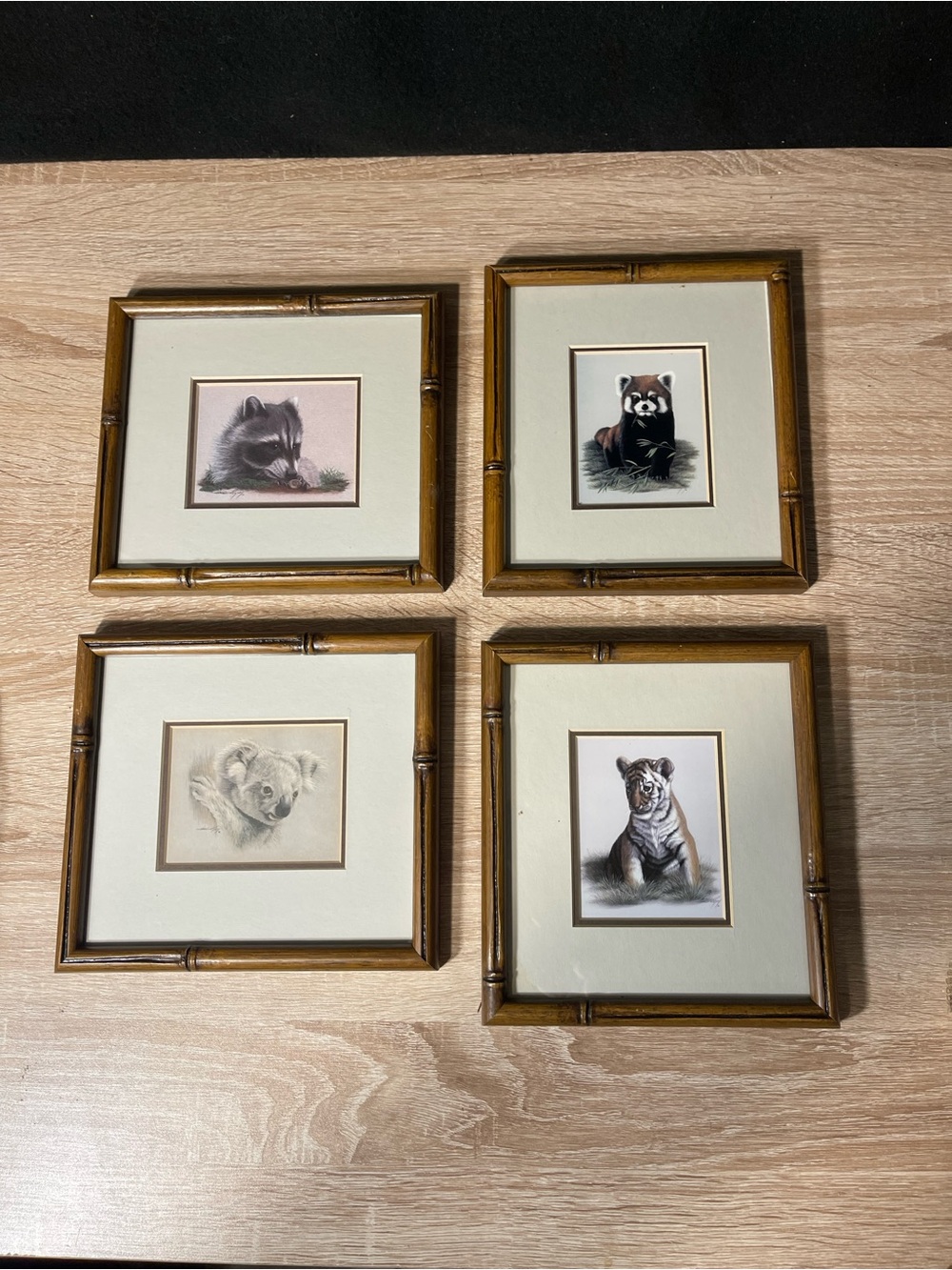 Vtg Set of 4 Bamboo-Style Framed Animal Prints MCM Harold rigsby